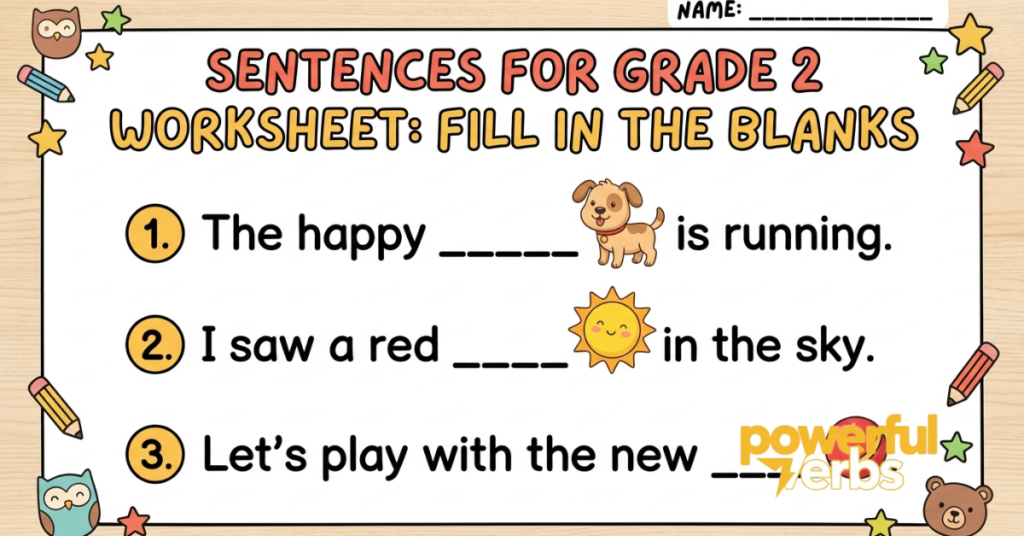 Sentences for Grade 2 Worksheet: Fill in the Blanks