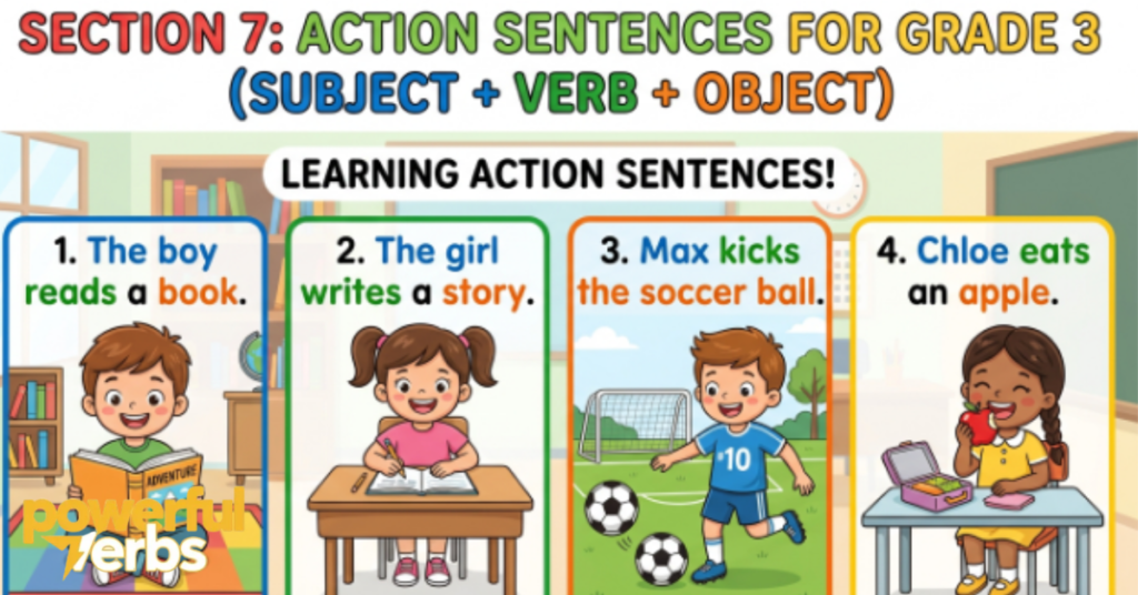 Action Sentences for Grade 3 (Subject + Verb + Object)