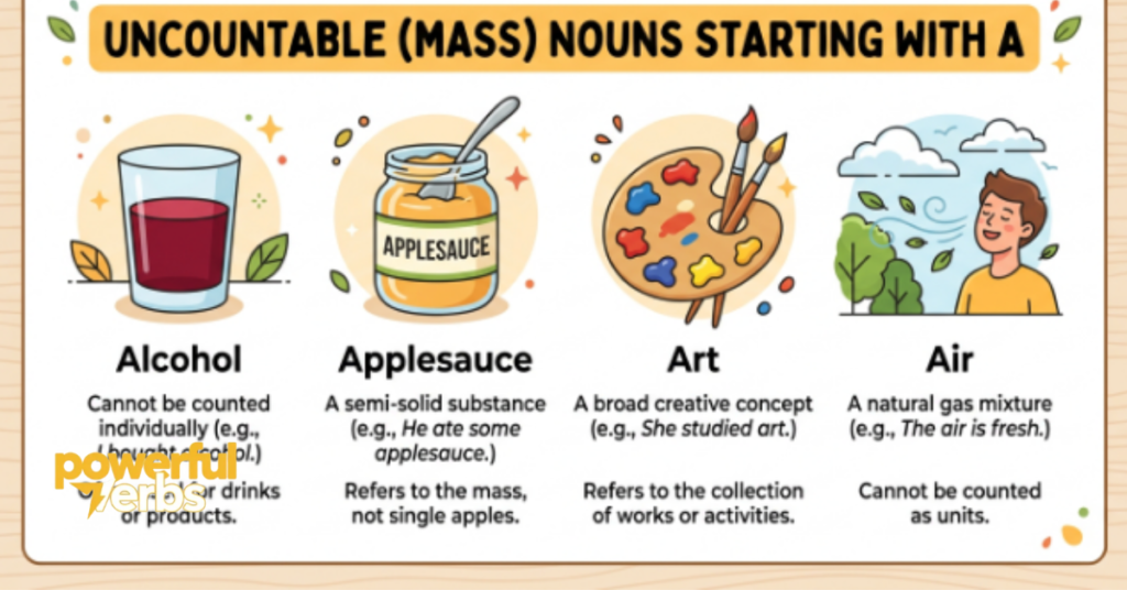 Uncountable (Mass) Nouns Starting with A