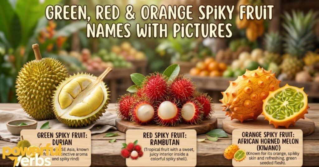 Green, Red & Orange Spiky Fruit Names With Pictures