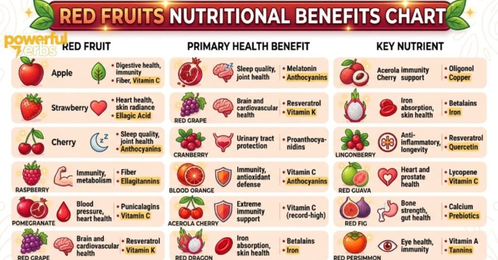 Red Fruits Nutritional Benefits Chart