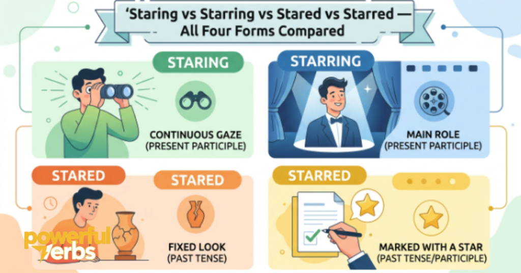 Staring vs Starring vs Stared vs Starred — All Four Forms Compared
