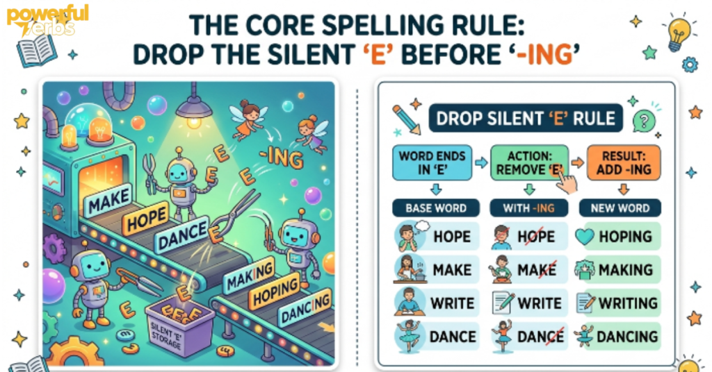 The Core Spelling Rule: Drop the Silent "E" Before "-ing"