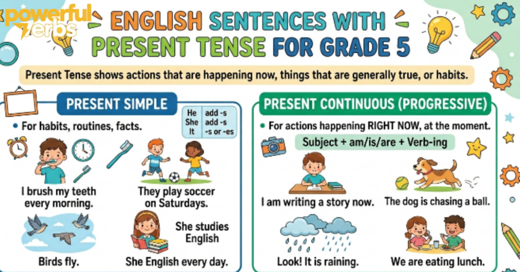 English Sentences with Present Tense for Grade 5
