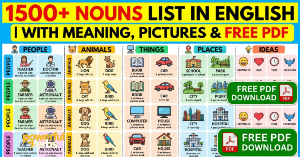 1500+ Nouns List in English | With Meaning, Pictures & Free PDF