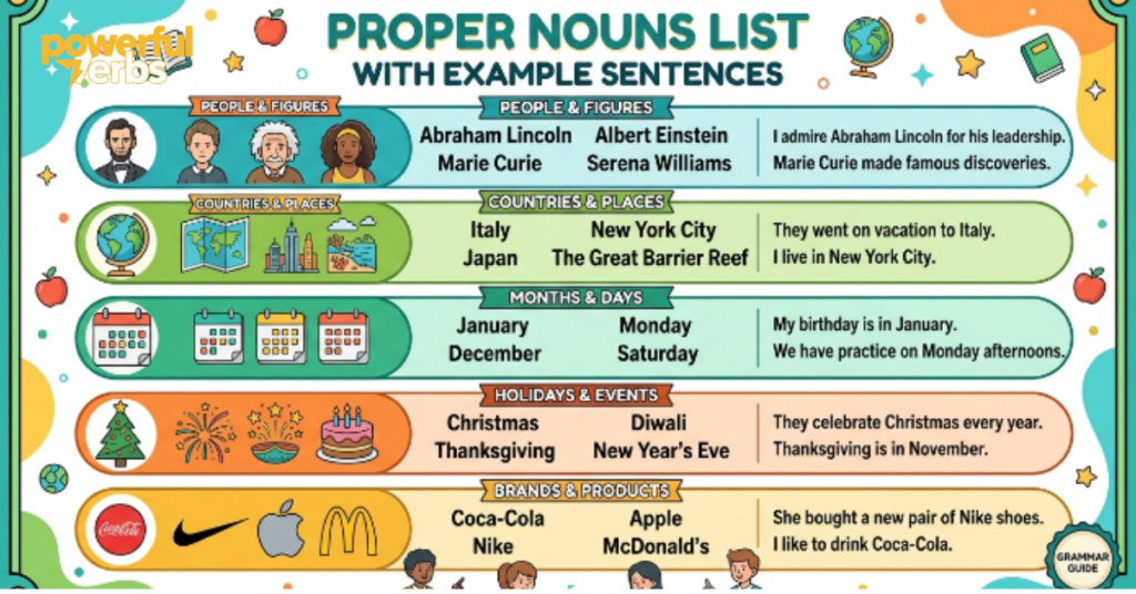 Proper Nouns List with Example Sentences