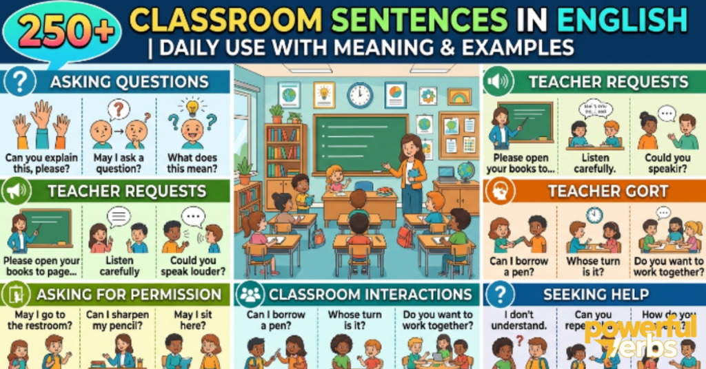 250+ Classroom Sentences in English | Daily Use with Meaning & Examples