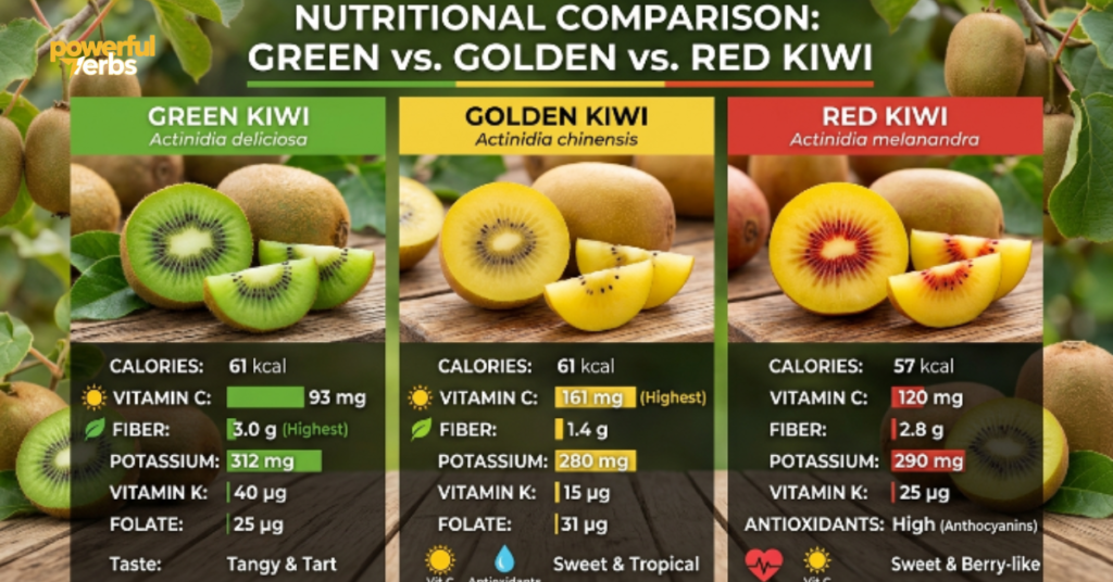 Nutritional Comparison: Green vs. Golden vs. Red Kiwi