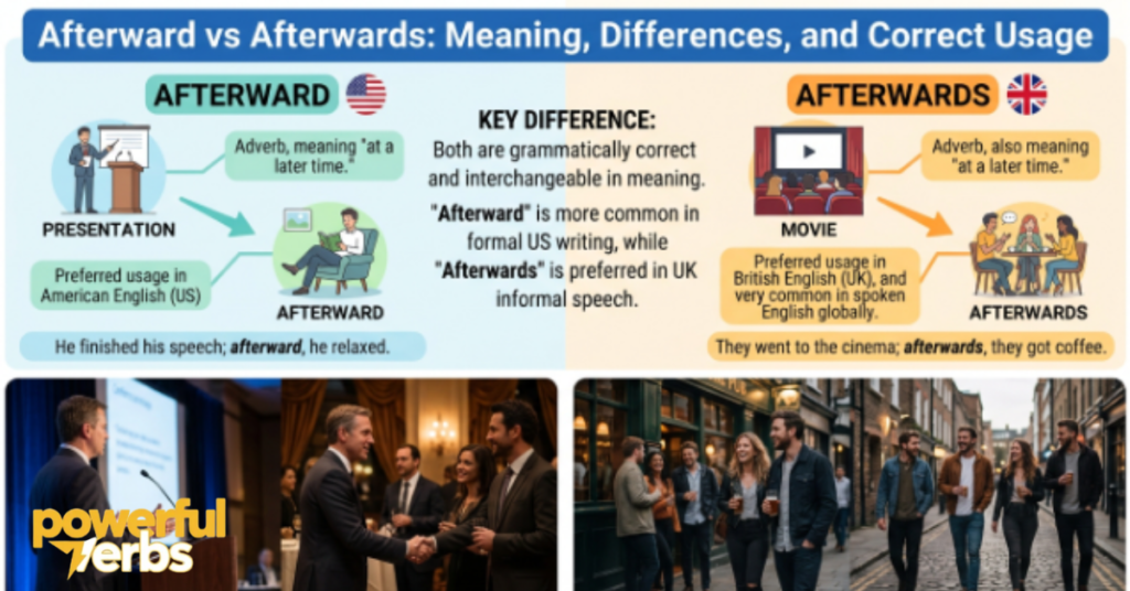 Afterward vs Afterwards: Meaning, Differences, and Correct Usage